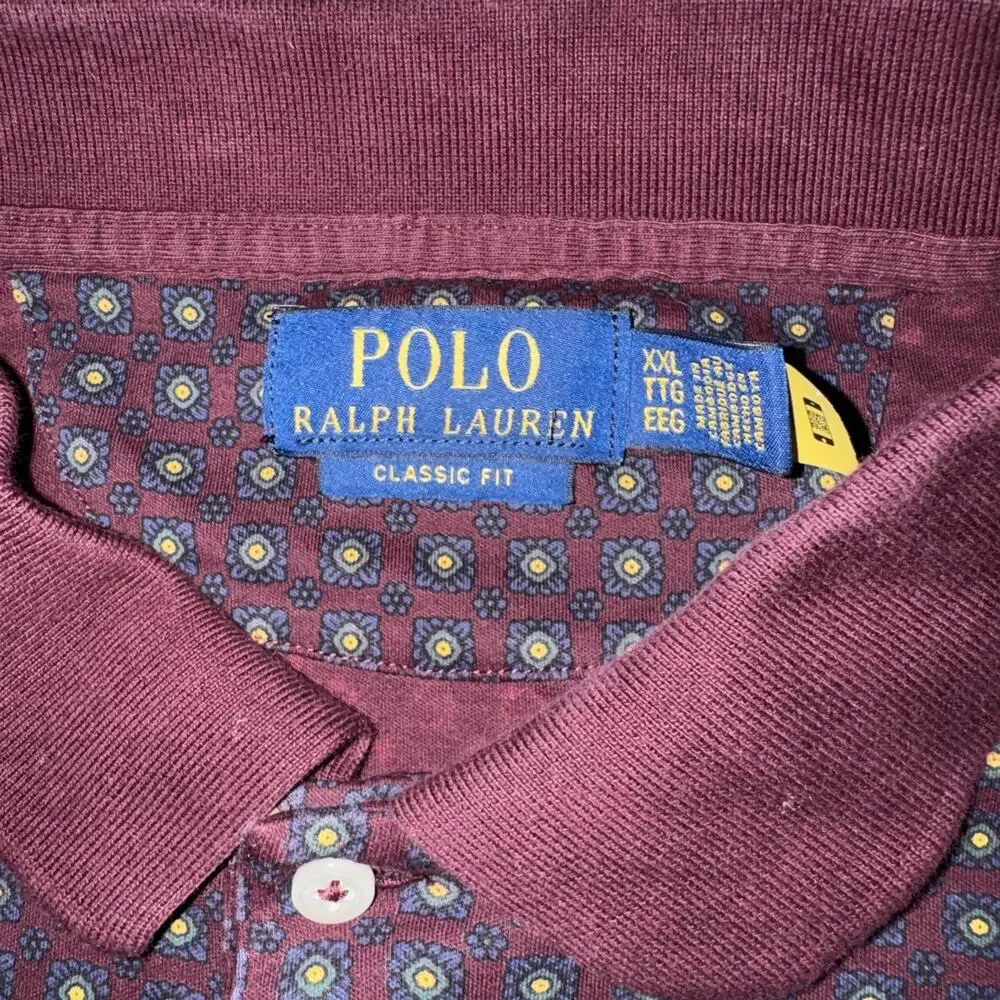 Polo Ralph Lauren Classic Fit Luxe Cotton Mens Burgundy Foulard Print Polo XXL